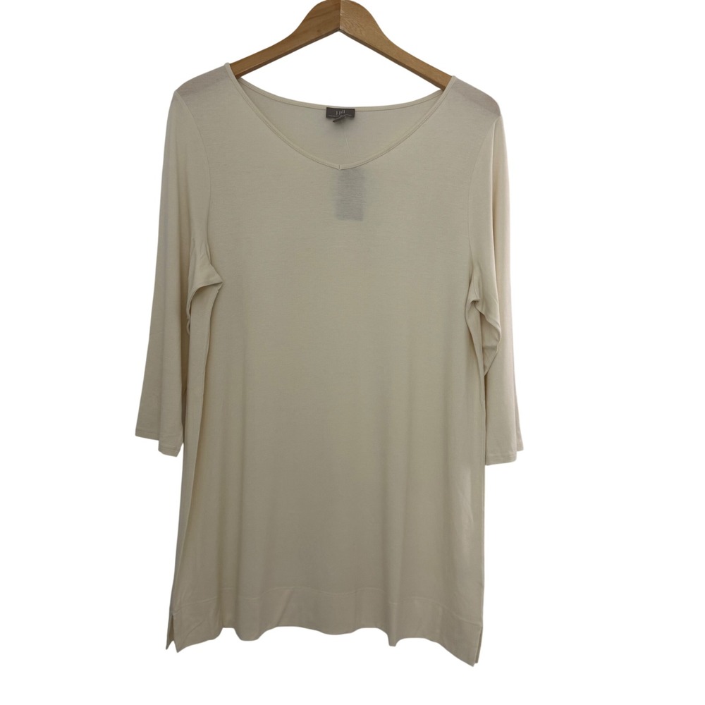 J. Jill‎ Wearever Stretch Tunic Top Cream Ivory V-Neck 3/4 Sleeve Petite L New